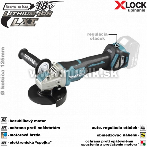 Aku brúska uhlová DGA519Z X-LOCK / LXT [18V, bez aku, nabíjačky, krabica]