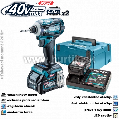 Aku rázový uťahovač TD001GM201 / XGT [40V, 2x aku 4,0Ah, nabíjačka, kufor]