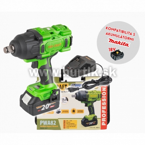 Aku rázový uťahovač PWA82-1b-c [20V, 1x aku 4,0Ah, nabíjačka, kufor]