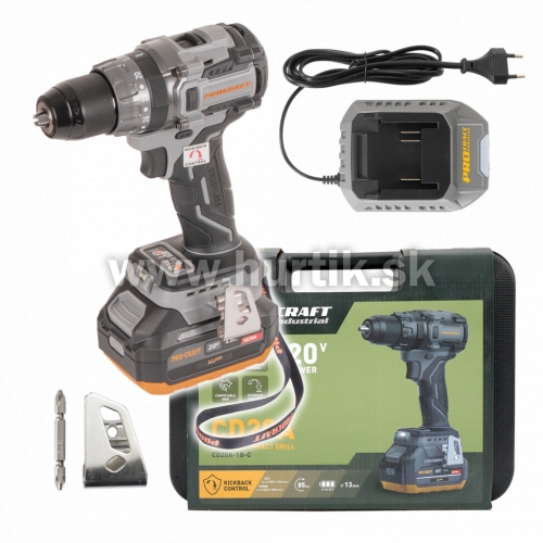 Aku skrutkovač CD20A / 20V, 1x Aku 4Ah, nabíjačka, kufor/
