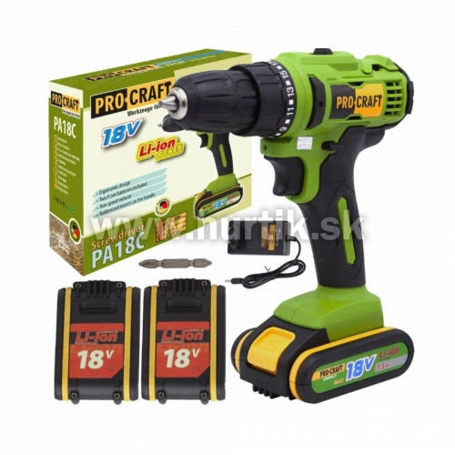 Aku skrutkovač PA18C / 18V, 2x Aku 1,5Ah, nabíjačka, krabica/