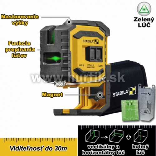 Laser krížový, samonivelačný LAX 300 G (zelený) / do 30m