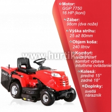 Traktor trávny RL 98 H, záber 98cm, GGP Loncin 7750 / 16HP - 1 valec