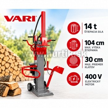 Štiepačka dreva VARI 14t na 400V / 14 ton, max. dĺžka polena 1.040mm, max. priemer kmeňa 300mm